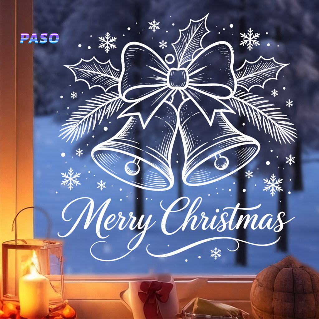 Waterproof Pvc Stickers Christmas Bell Window Clings Snowflake Bow Decals Removable Holiday Glass for Home Windows