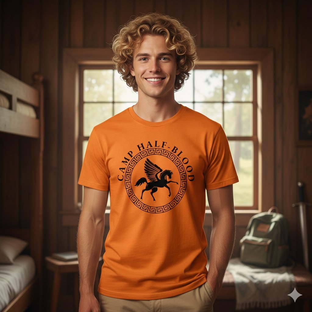 Camiseta Camp Half-Blood Percy Jackson Laranja Unissex