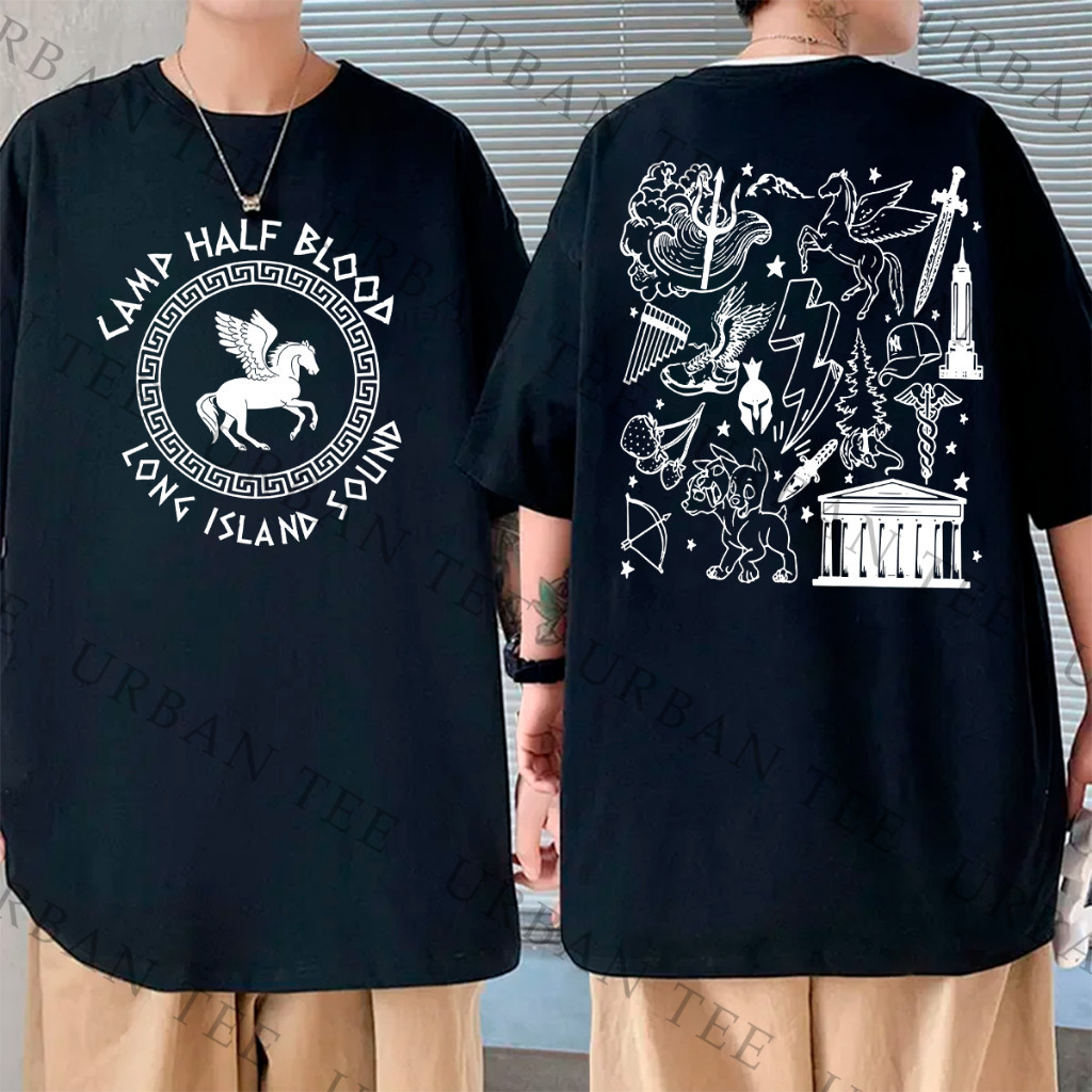 2026 Camiseta Basica Algodao Percy Jackson Camp Half Blood Long Olympians Ilustraçao Unissex