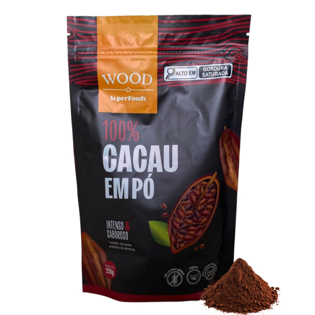 Cacau Em Pó Alcalino Natural 100% Cacau 226g - Wood Superfoods