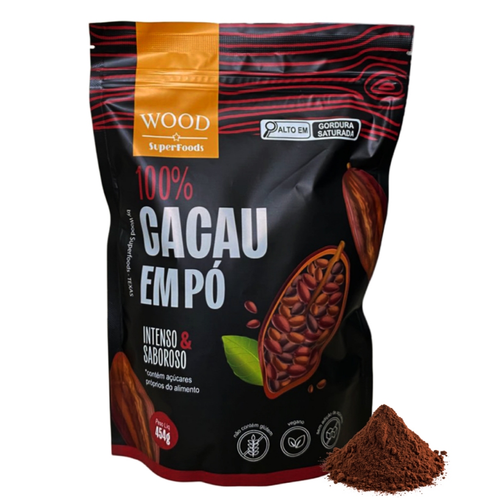 Cacau Em Pó Alcalino Natural 100% Cacau 454g - Wood Superfoods