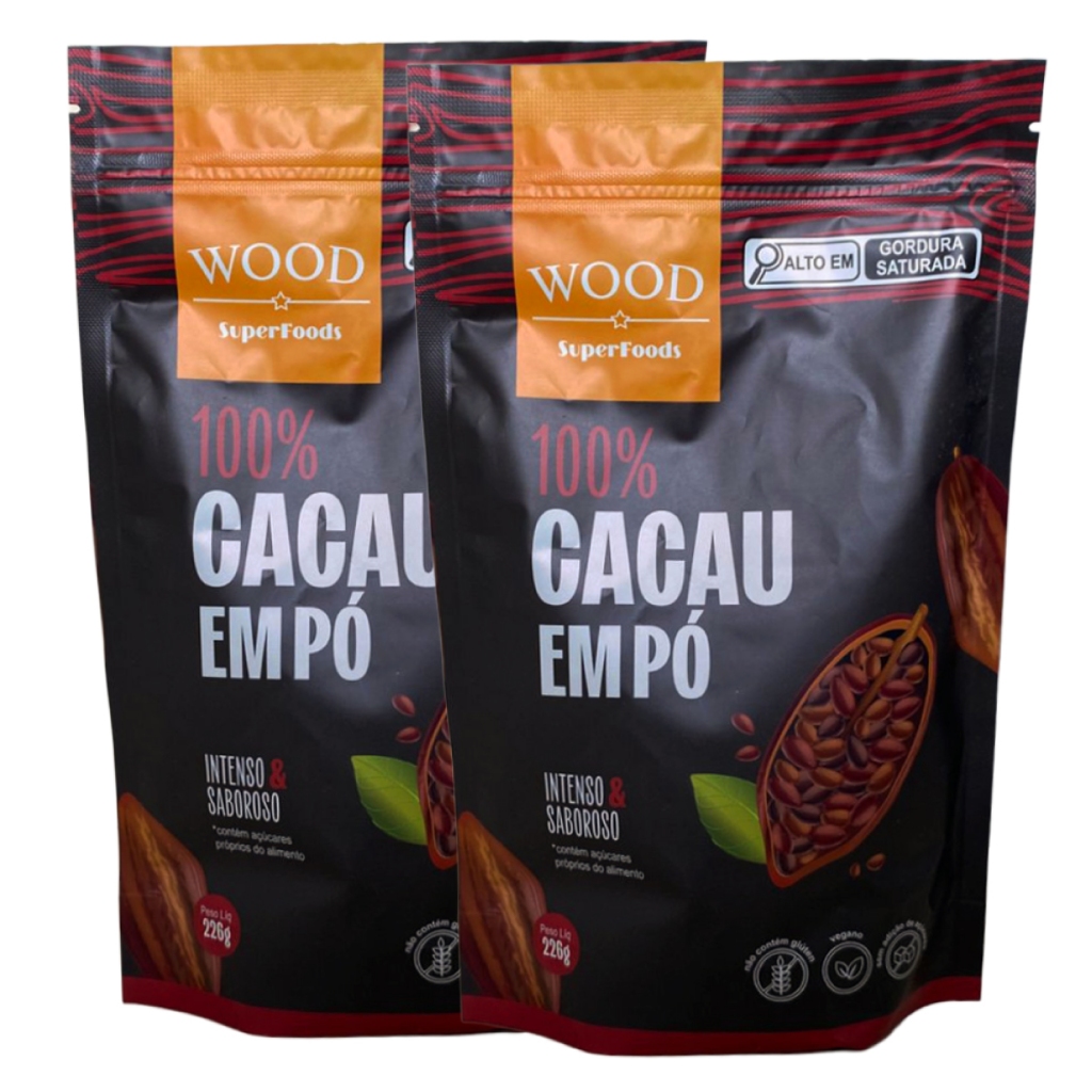 Kit 2 Cacau Em Pó Alcalino Natural 100% Cacau 226g - Wood Superfoods