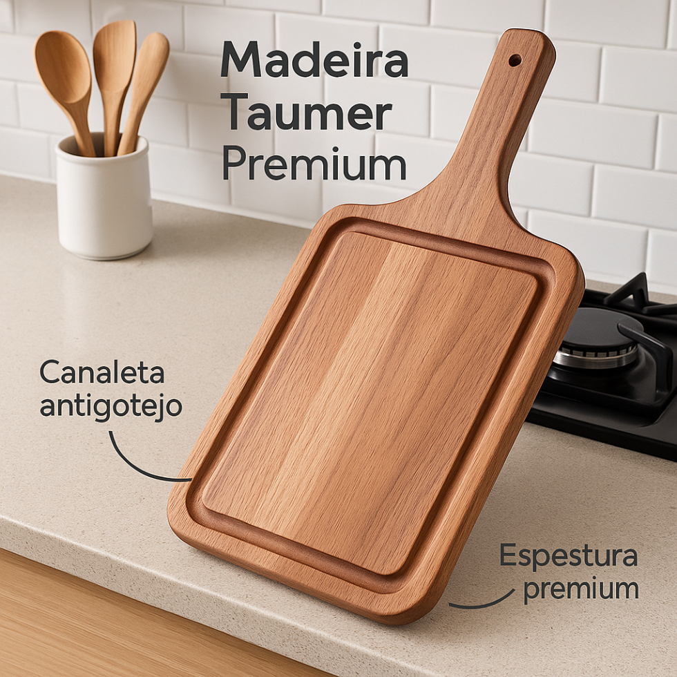 Tábua de Carne Madeira Wood 45cm Com Cabo Churrasco Cozinha