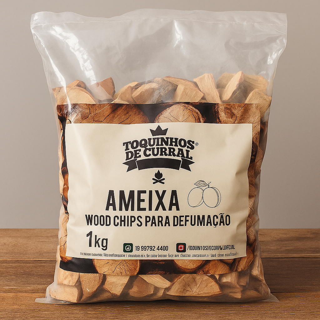 Wood Chips de Ameixa para Defumação Lenha em Lascas Naturais para Churrasco 1KG