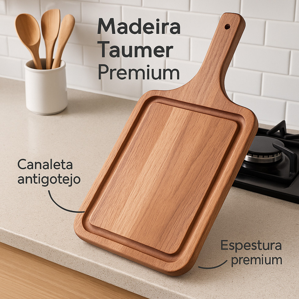 Tábua de Corte Wood 45cm com Cabo – Madeira Natural para Carnes e Alimentos