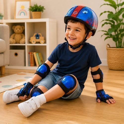 Kit proteção infantil capacete Unitoys 7 peças azul e vermelha