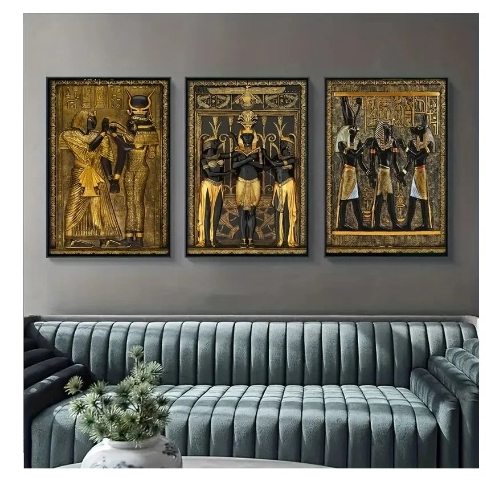 Quadros decorativos Egípcia preto e ouro, arte mural, figura pintura (3 peças)