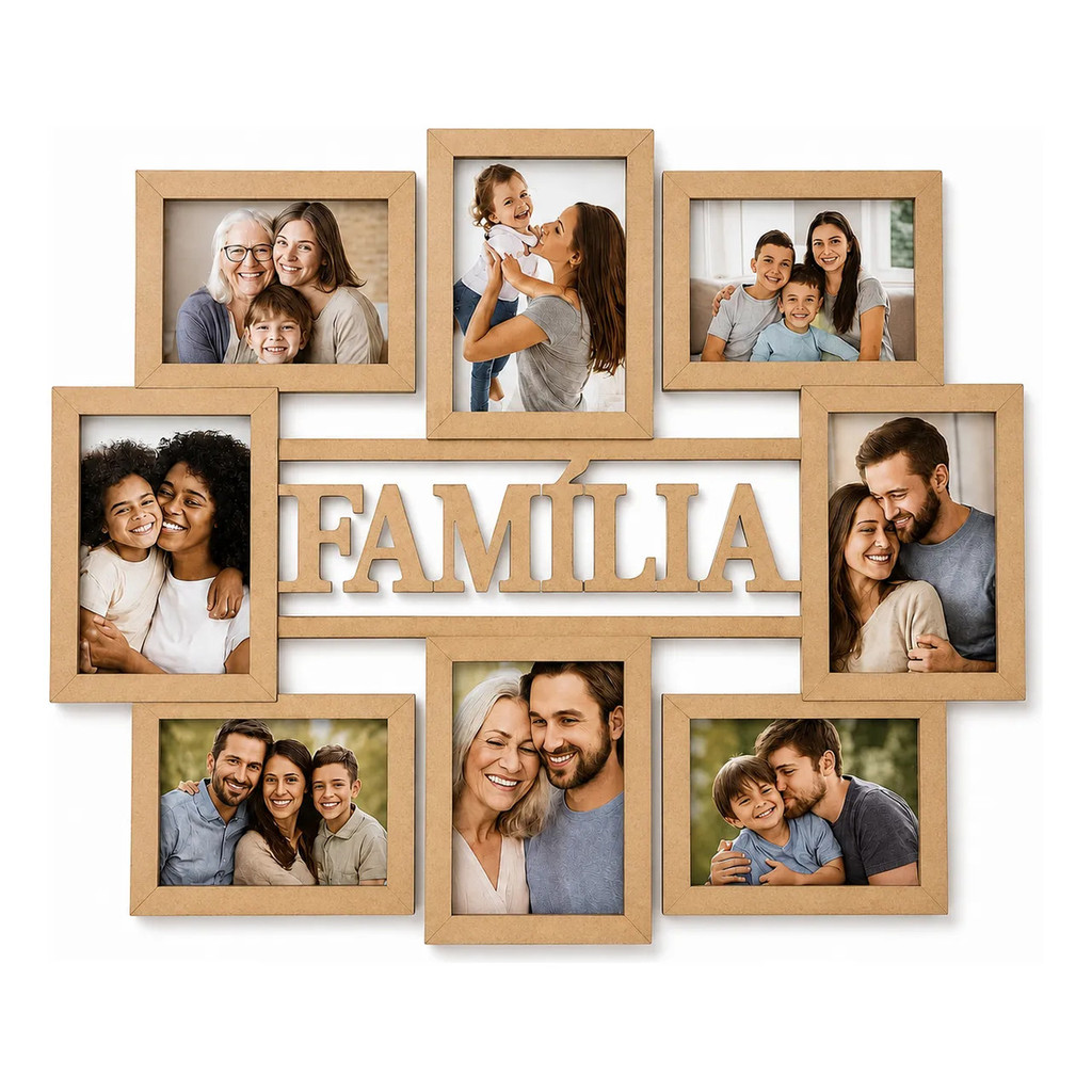 Porta Retrato De Parede Família Mdf Mural C/8 Fotos 15x10