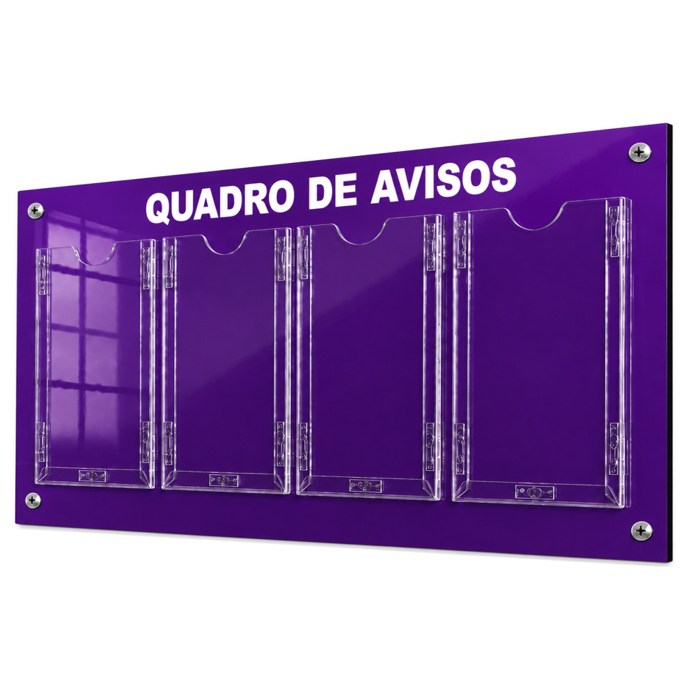 Quadro Avisos Gestão Á Vista Mural 4 Displays A4 ACM Roxo