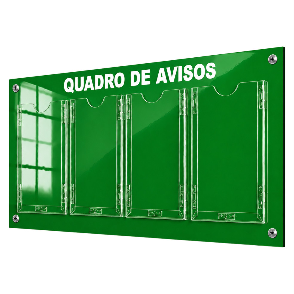 Quadro Avisos Gestão Á Vista Mural 4 Displays A4 ACM Verde