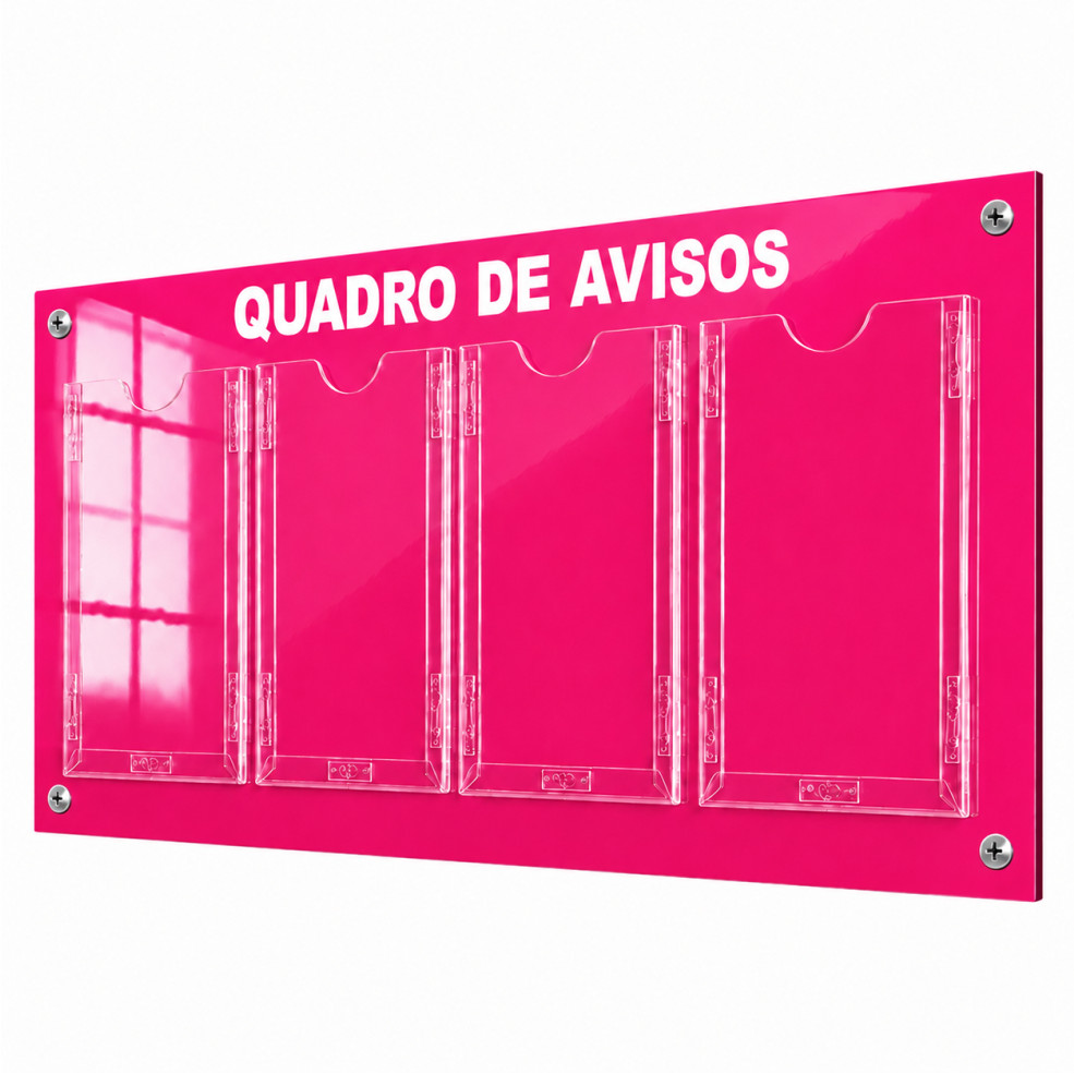 Quadro Avisos Gestão Á Vista Mural 4 Displays A4 ACM Rosa