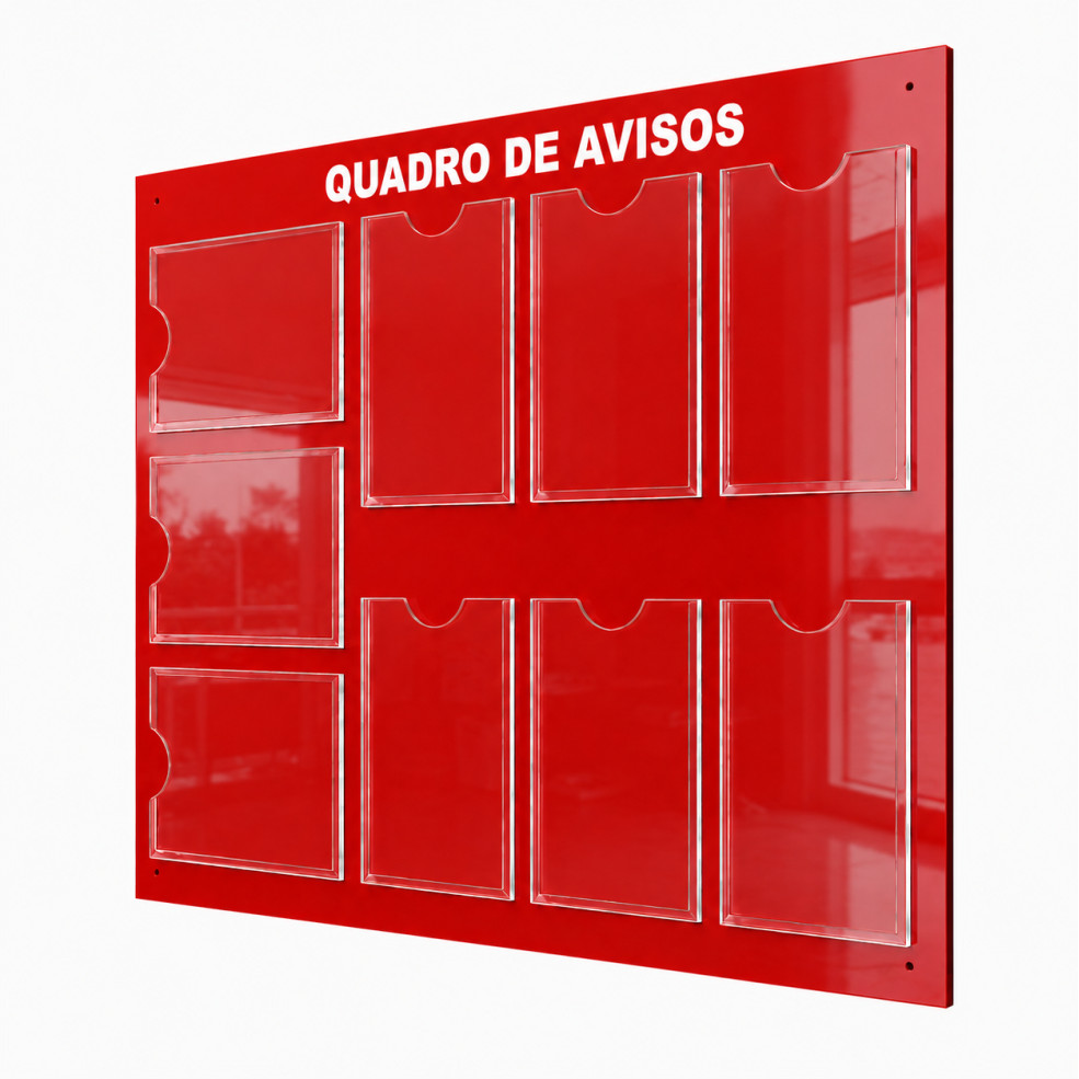 Quadro Avisos Gestão Mural Recado 9 Displays A4 Acm Vermelho