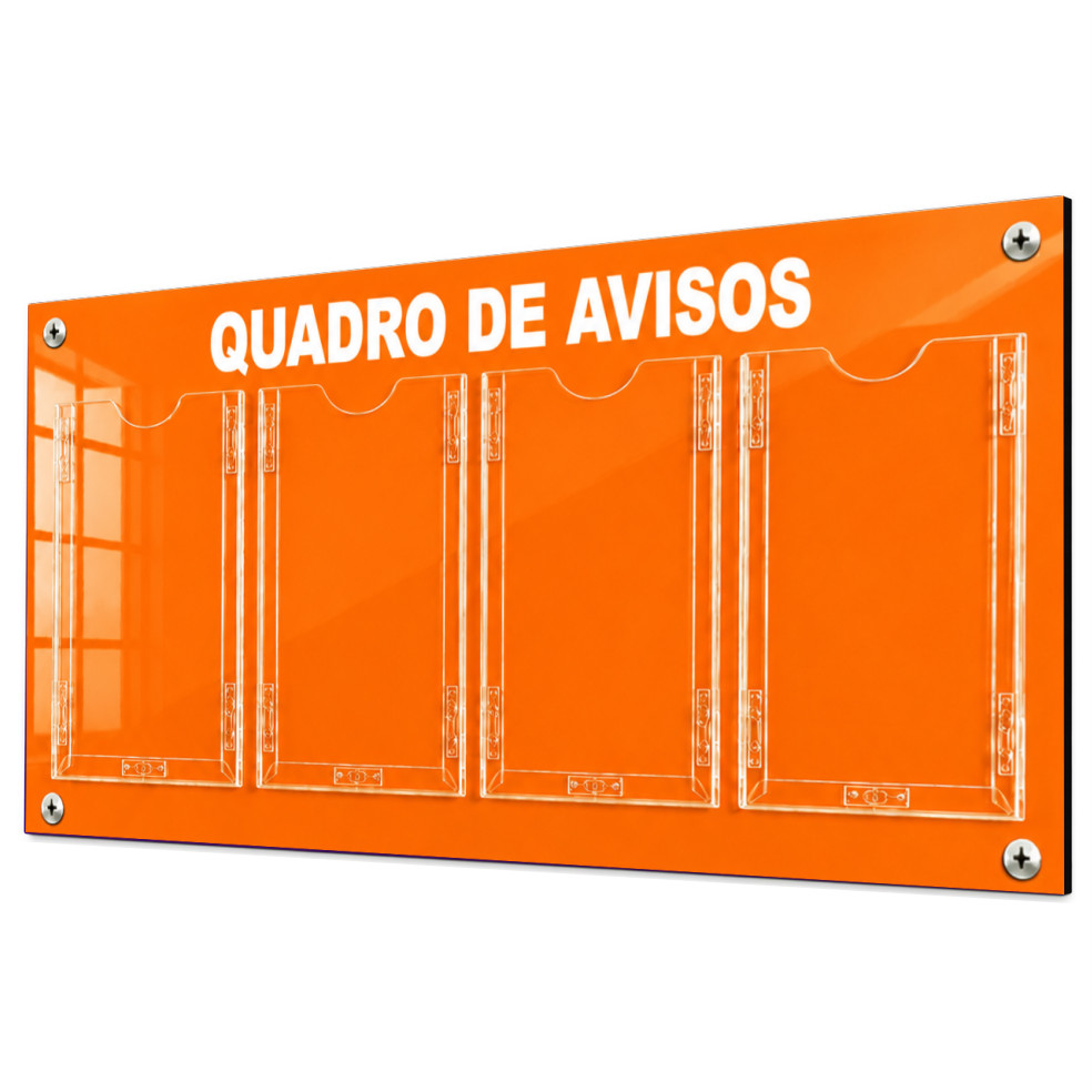 Quadro Avisos Gestão Á Vista Mural 4 Displays A4 ACM Laranja