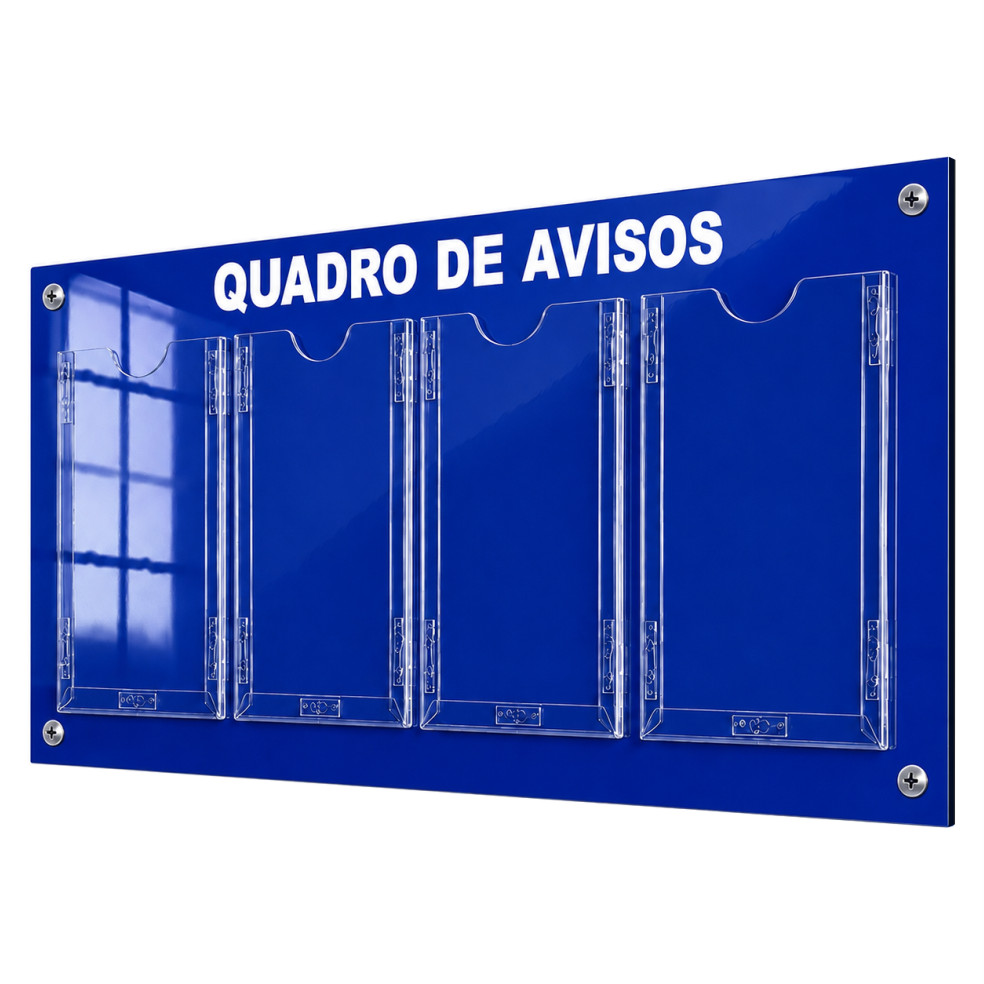 Quadro Avisos Gestão Á Vista Mural 4 Displays A4 ACM Azul