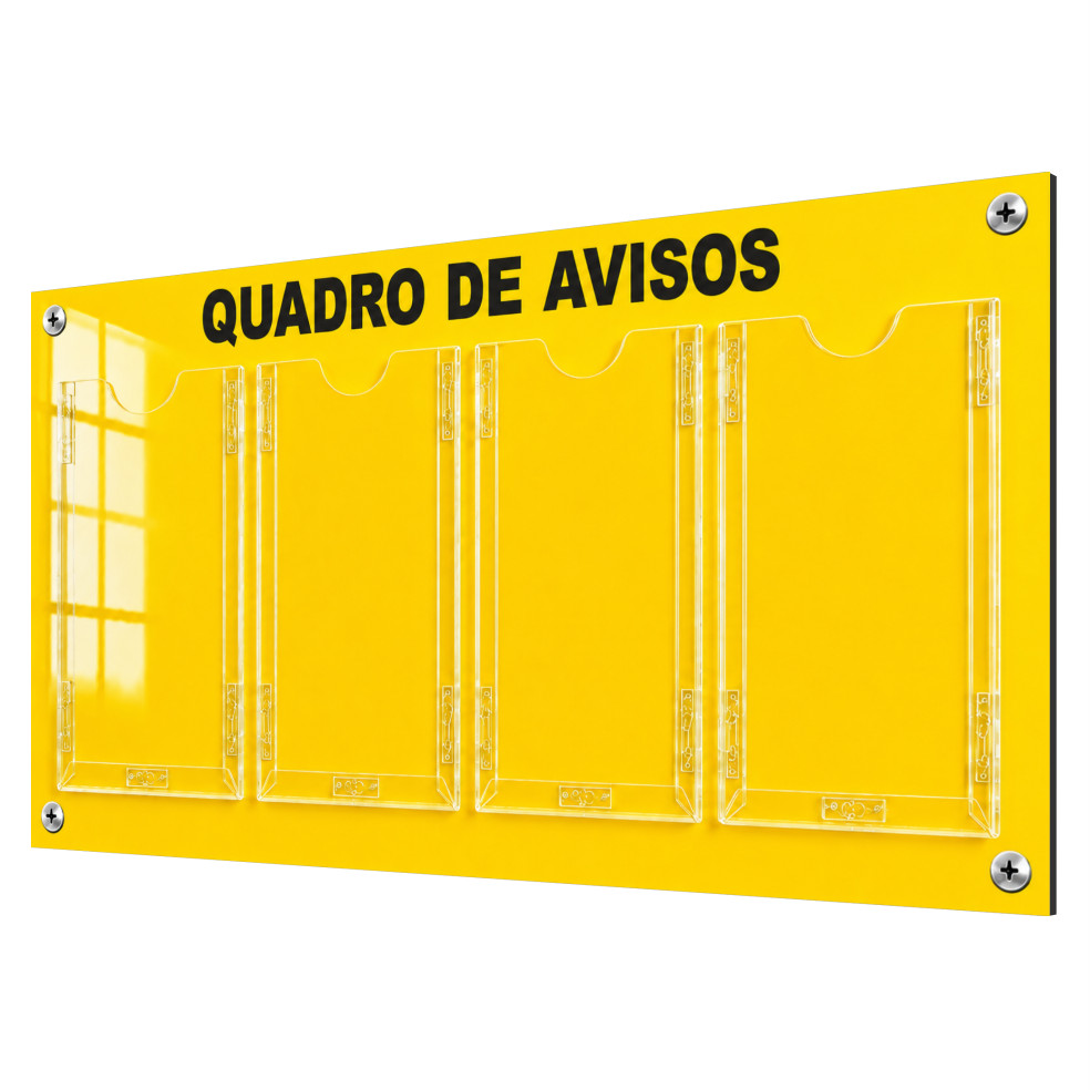 Quadro Avisos Gestão Á Vista Mural 4 Displays A4 ACM Amarelo