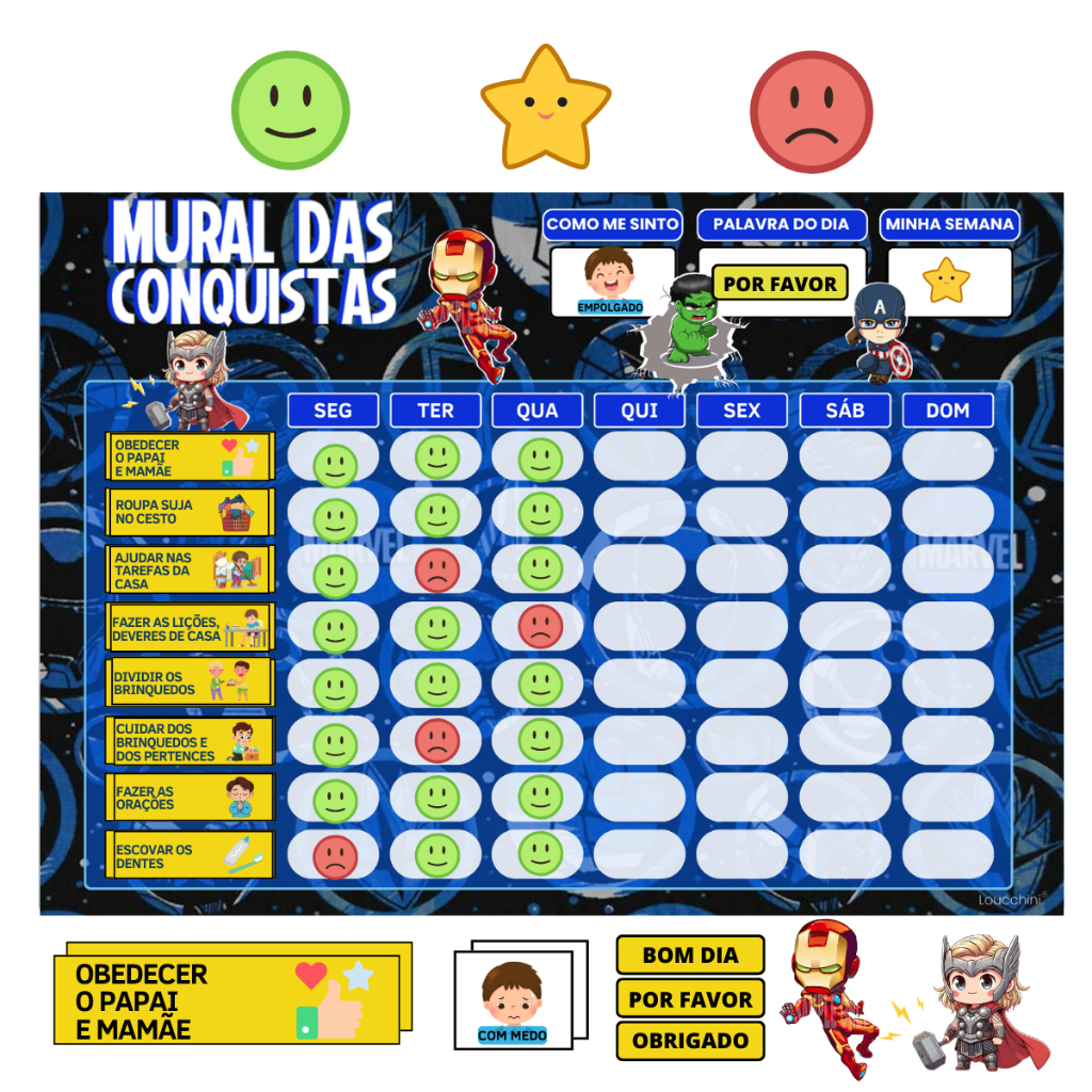Mural das Conquistas Infantil – Incentivo Diário e Organização de Tarefas com Personagens Heróis