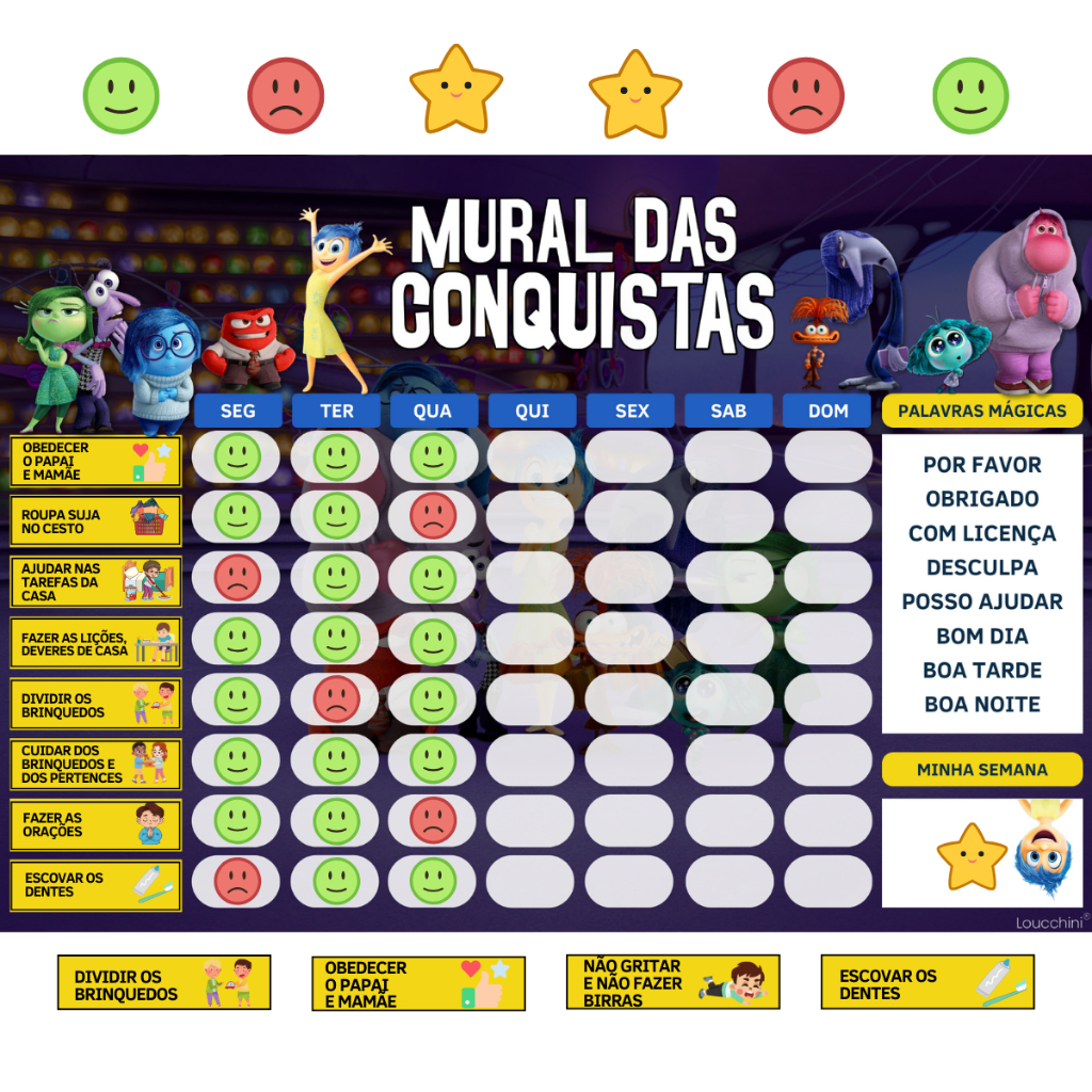 Quadro Rotina Diária E Tarefas Mural Das Conquistas Infantil Tema Divertidamente