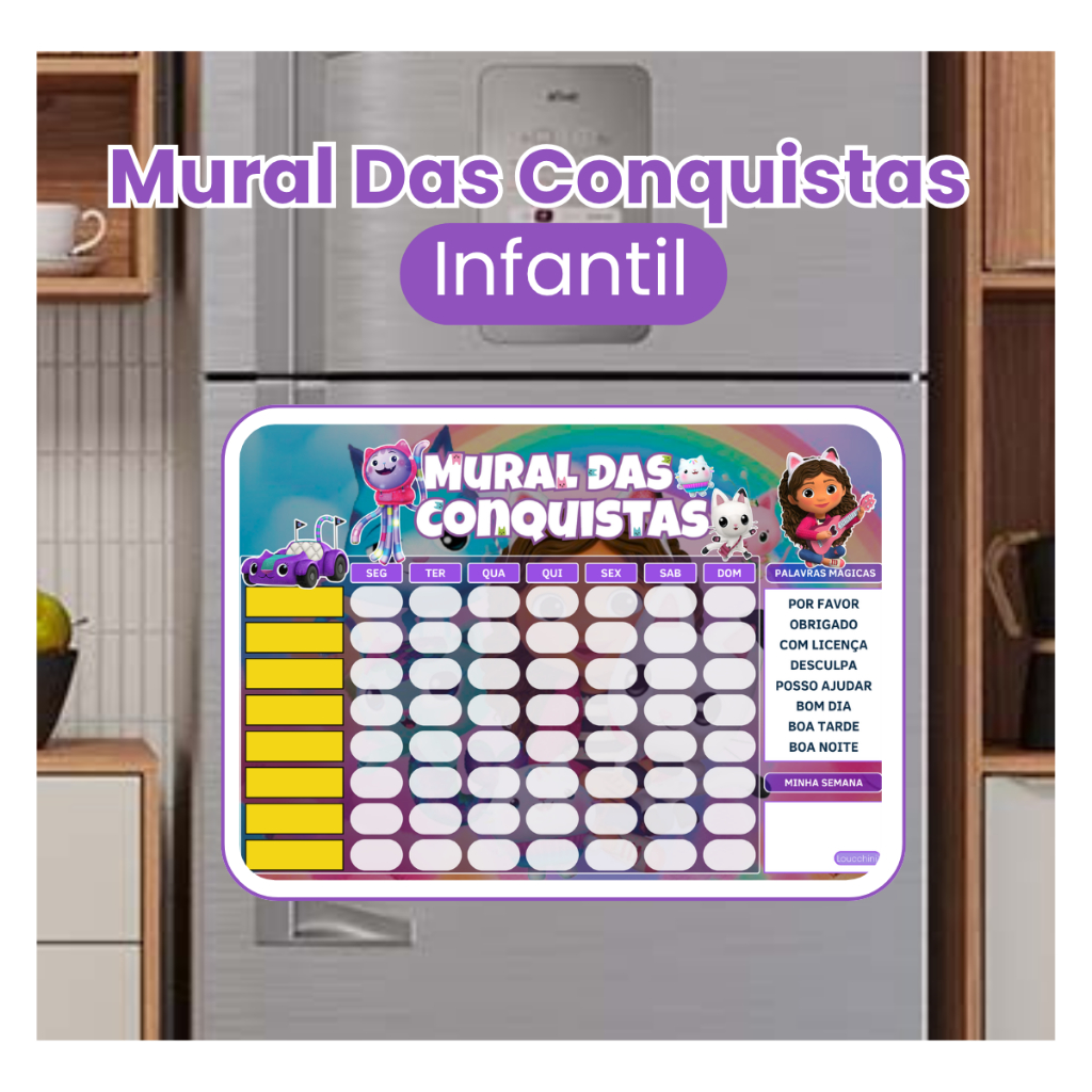 Mural das Conquistas Infantil Tema Casa Magica Da Gabby Ideal P/ Rotina, Incentivo e Bons Hábitos