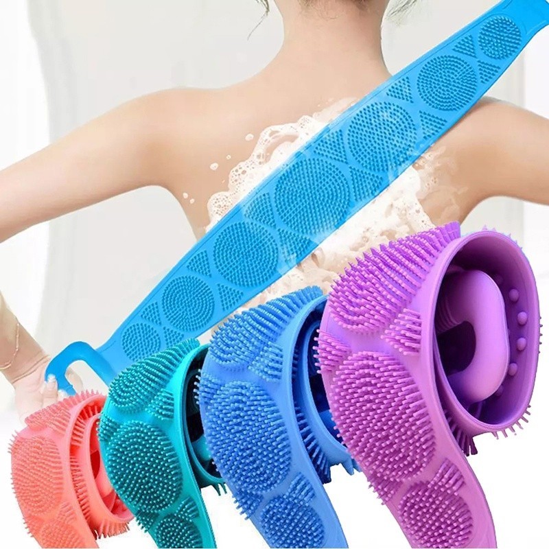 Faixa/Escova Silicone Esponja De Banho Esfregar Tira De Silicone Massagem Volta Bolhas De Banho Fita Longa De Volta