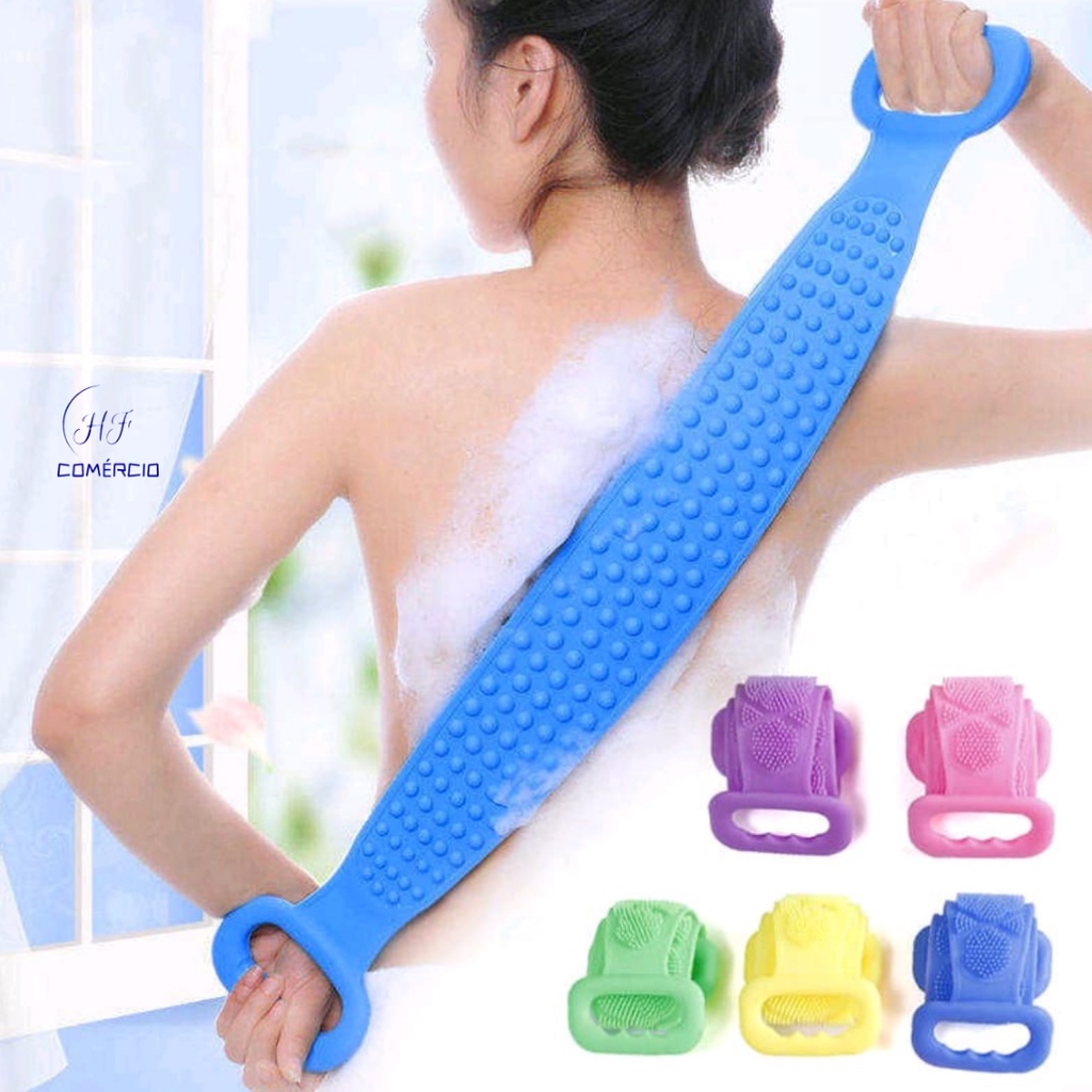 Toalha/Escova Silicone Esponja De Banho Esfregar Tira De Silicone Massagem Volta Bolhas De Banho Fita Longa De Volta Esfoliante Sided