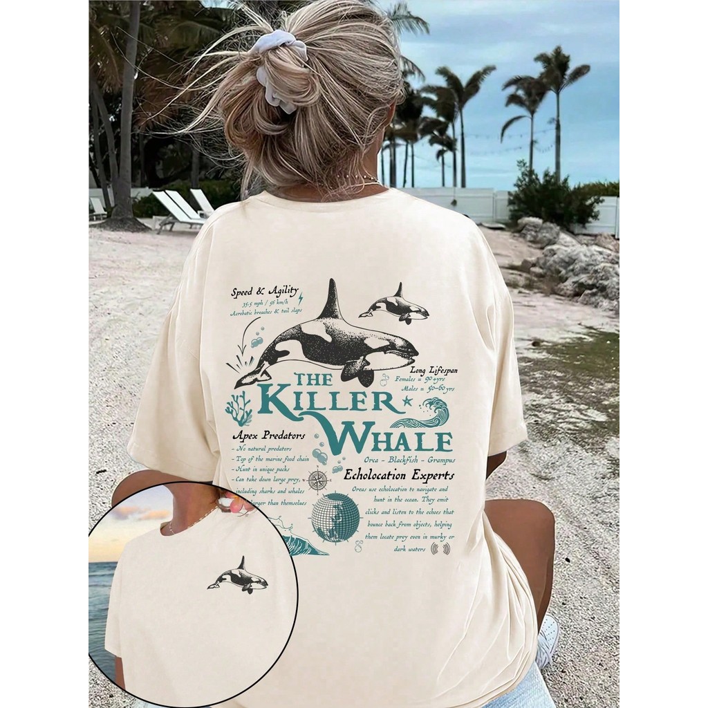 Camiseta Unissex The Killer Whale Blusa Vida Marinha Camisa Tumblr 100% Algodão T-Shirt