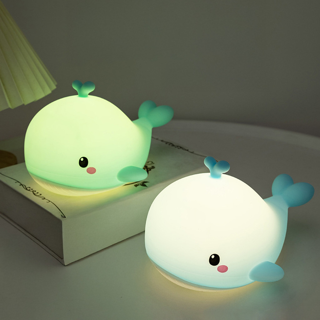Shenhua Cute Whale Silicone Touch Night Light , Lâmpada De Cabeceira Recarregável USB Com 3 Brilhos E Controle Remoto ,