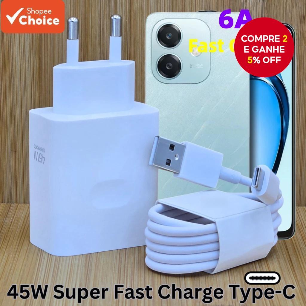 Cabo Super VOOC Fast Charge Tipo-C 45W para OPPO VIVO Carregador Rápido e Celular