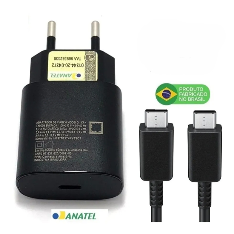 Fonte + Cabo Carregador Turbo TIPO-C 25W Quick Charge 4.0A Anatel Compatível Android E Iphon 15