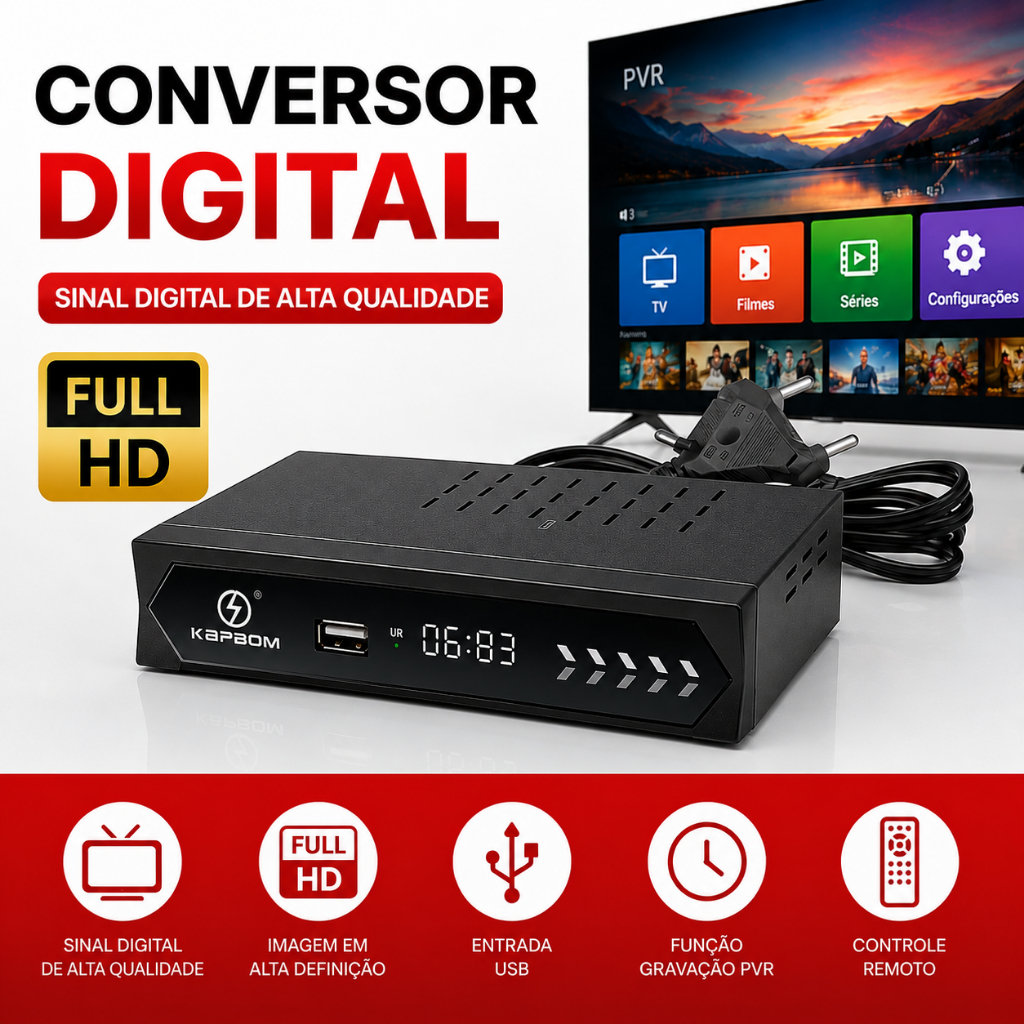 Conversor Digital Full HD HDMI USB PVR Receptor TV Digital ISDB-T Controle Remoto
