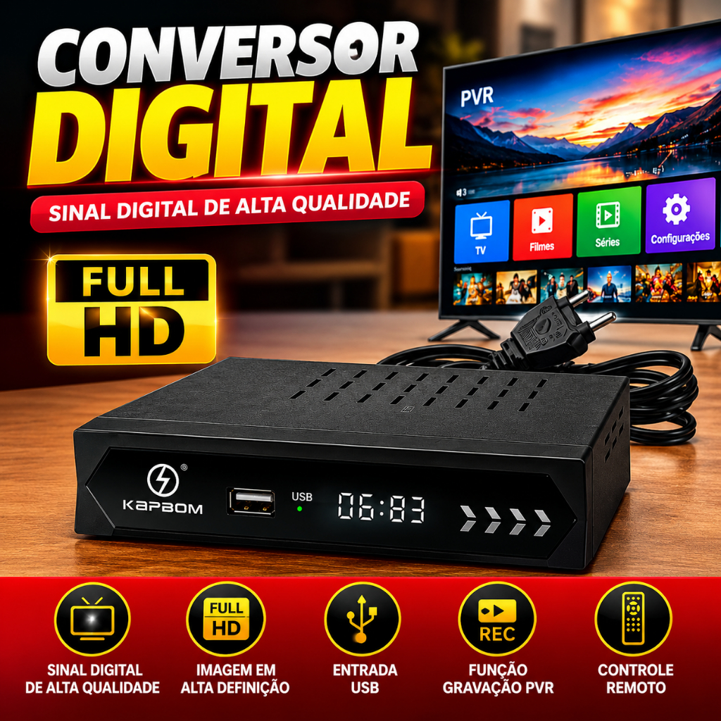 Conversor Digital Full HD HDMI USB Gravador Receptor PVR ISDB-T Para Todas as TVs