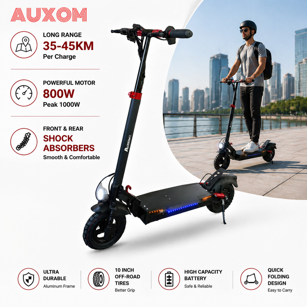 800W Electric Scooter with Rechargeable Battery | Foldable Design | Super Autonomy for Adults up to 100kg