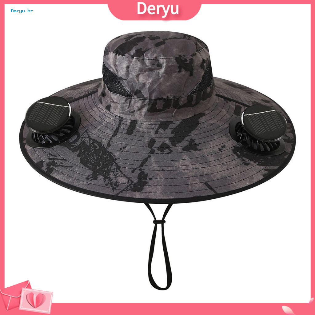 Solar Fan Hat Fishing Sun with Fans Wide Brim Dual Usb Rechargeable Battery Outdoor Cap for Hiking Gardening – Summer