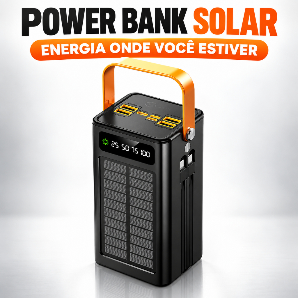 Power Bank, Carregador Portatil 50000mah Solar Turbo Usb Display Led Lanterna
