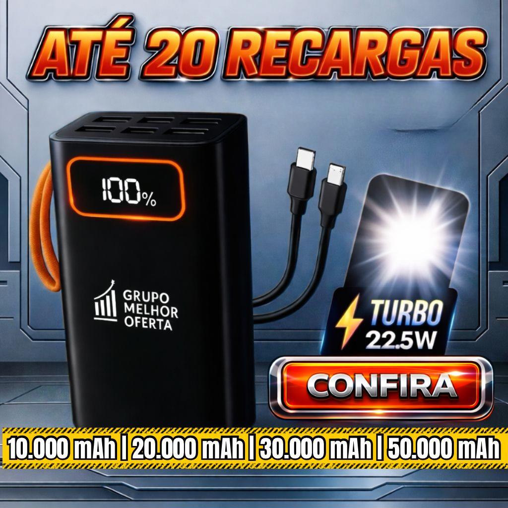 Power Bank 50000 30000 20000 10000mAh Carregador Portátil Tipo C Display LED Turbo