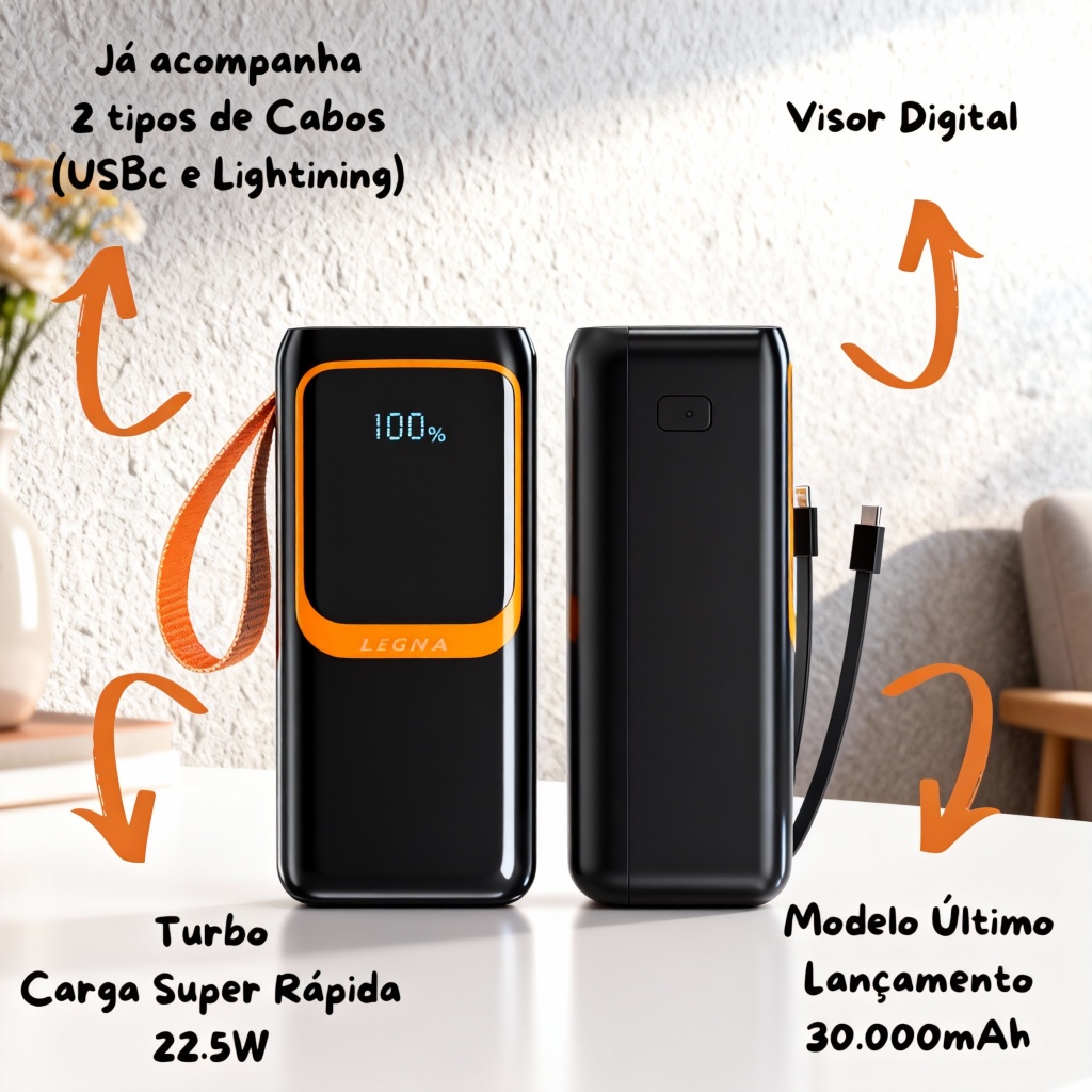 Novo Carregador Portátil Power Bank Grande 50000mAh Turbo 22.5W PD Rápido Kapbom KA-9890