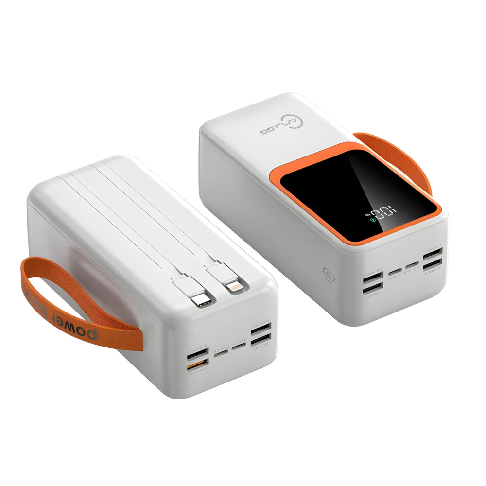 Power Bank 50000mAh Super Rápido 66W com 6 Saídas Display Digital e Duas Entradas Type-C USB Branco