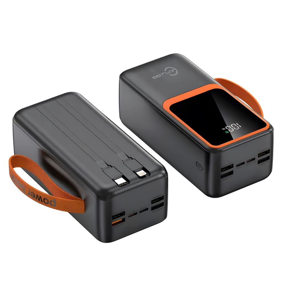 Power Bank 50000mAh Super Rápido 66W com 6 Saídas Display Digital e Duas Entradas Type-C + USB Preto