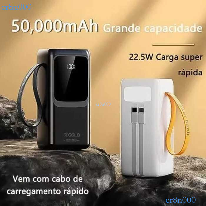 Carregador Portátil A'gold 50000mAh - Alta Velocidade 22.5W PD, Luz LED, Ideal para Viagens BTE-61 ✨cr8n000