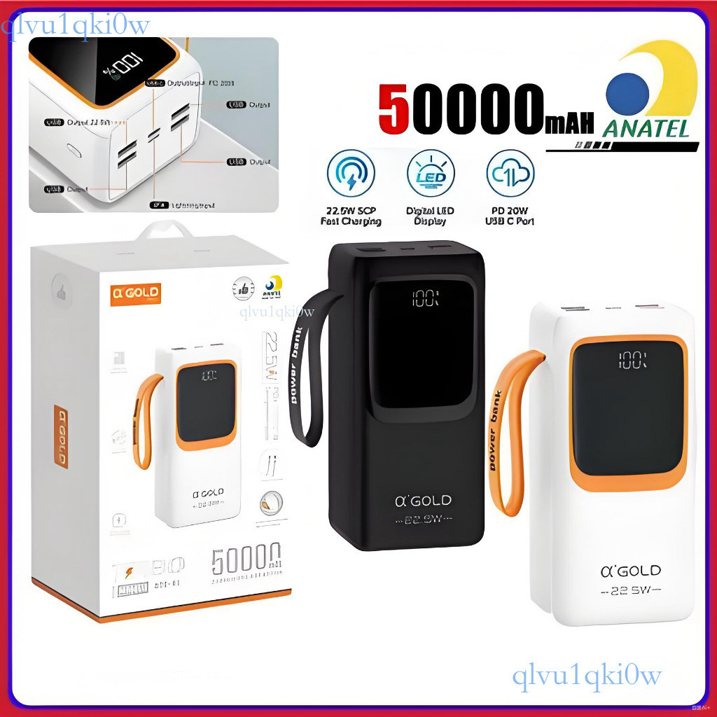 Power Bank Agold 50000mAh – Carregador Portátil com PD 22.5W, Dois Cabos Inclusos e Display LED BTE-61 ✨ki0ww