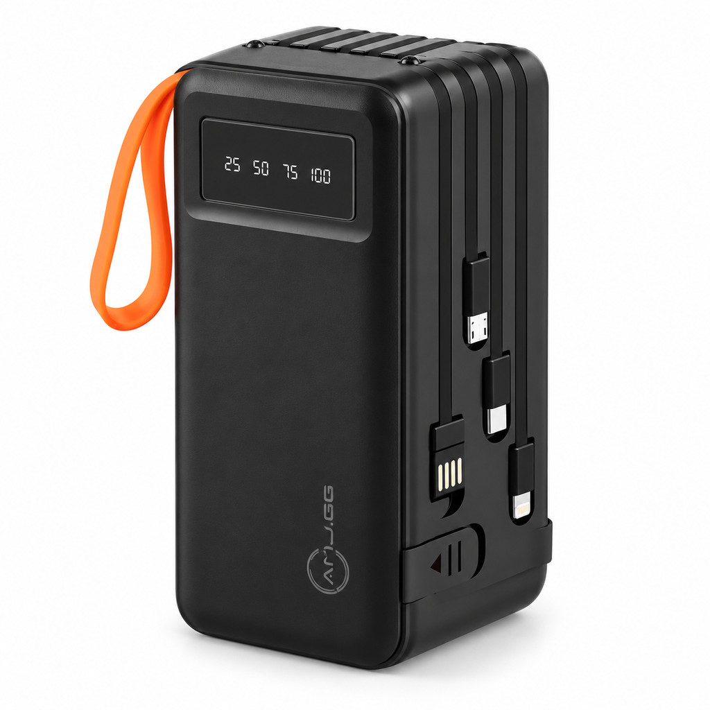 Carregador Portátil Power Bank 50000mAh 4 Cabos Embutidos Display LED Lanterna