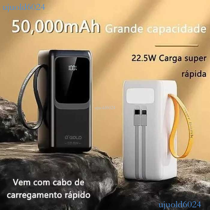 Carregador Portátil A'gold 50000mAh - Alta Velocidade 22.5W PD, Luz LED, Ideal para Viagens BTE-61 💖ujuold6024