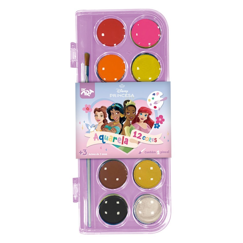 Paleta de Tinta Princesas Aquarela 12 Cores C/ Pincel - Dac