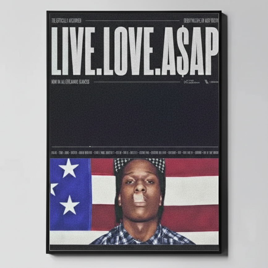 Quadro decorativo Poster Live Love A$AP Rocky rap hip hop (1 peça)