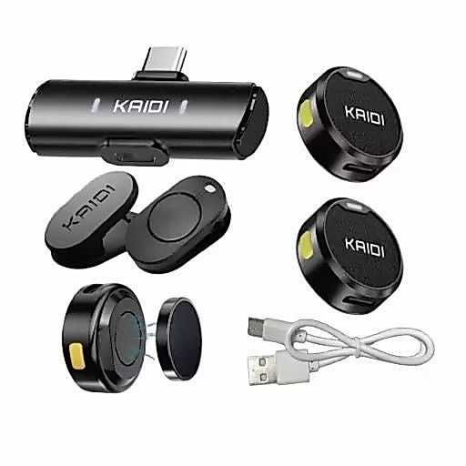 ￼Microfone Duplo Com Ímã Kaidi Clipe Magnético De Lapela Wireless Para Smartphones Portátil Leve