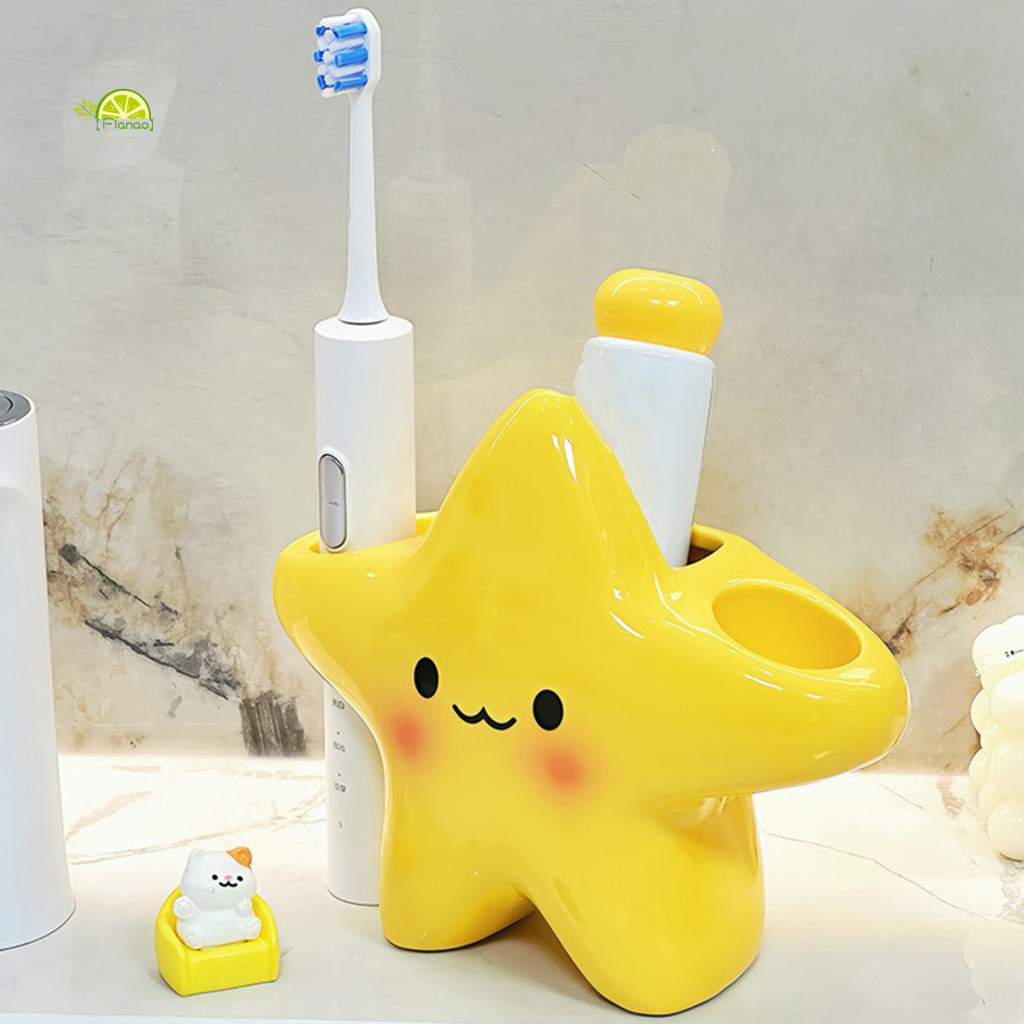 Bathroom Holder Toothbrush Stand with Drainage Air Circulation Star Shape Weighted Base Anti-tip Organizer for Toothbrus