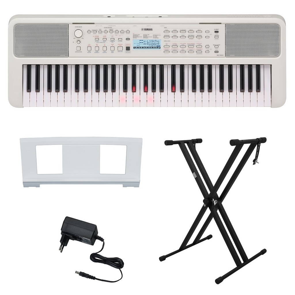 Kit Teclado Portátil 61 Teclas Sensitivas Iluminadas EZ 310 Yamaha com Suporte em X