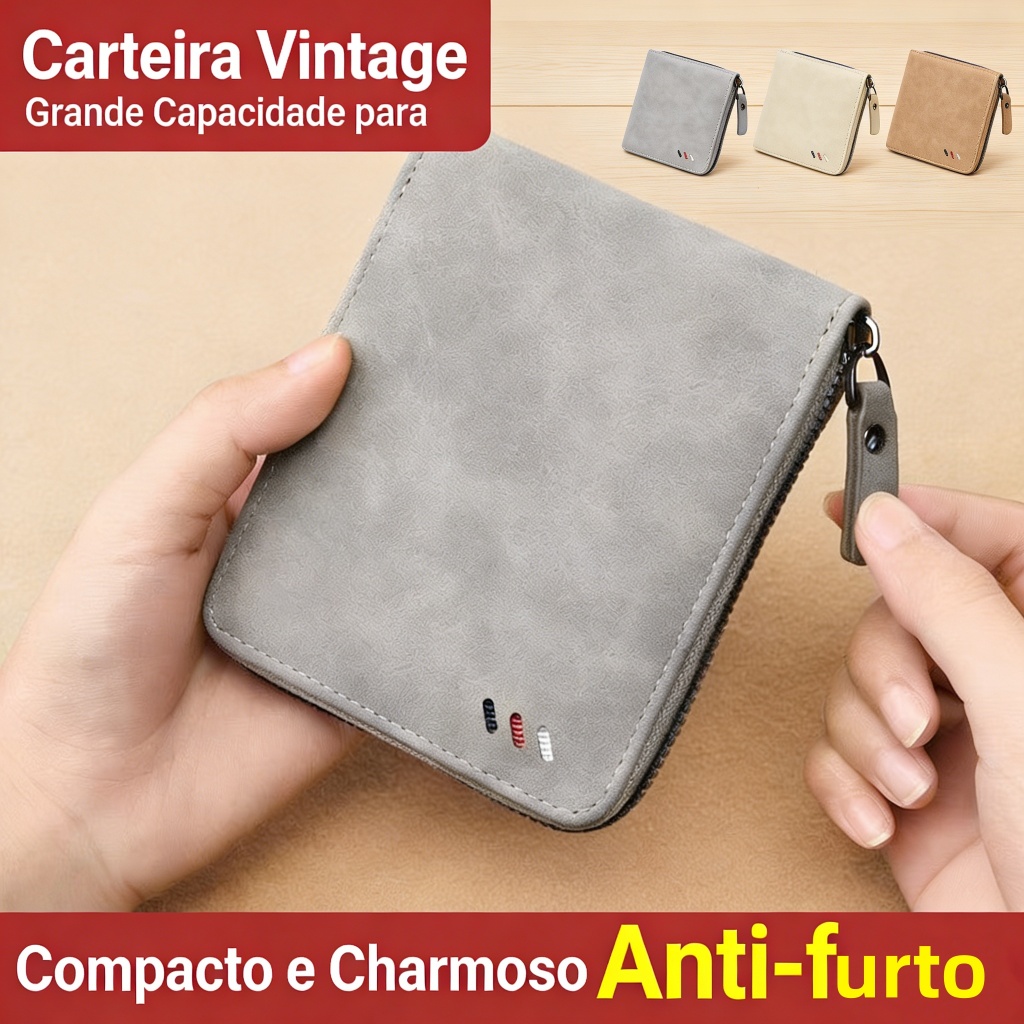 Carteira Slim Em Couro Pu - Porta Moedas E Cartões Casual Com Vários Slots
