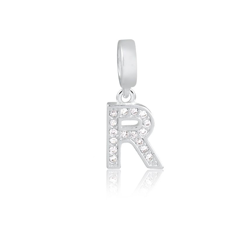 Pingente Letra R Prata Legítima 925 Cravejado Zircônias Brancas Compatível Com Todas As Pulseiras