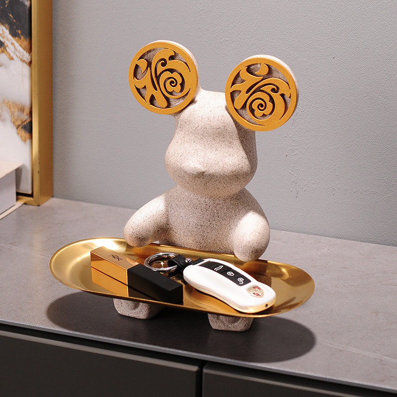 Móveis modernos Desktop Fuzi urso entrada chave ornamentos de armazenamento luz luxo sala estar decorações para casa dos