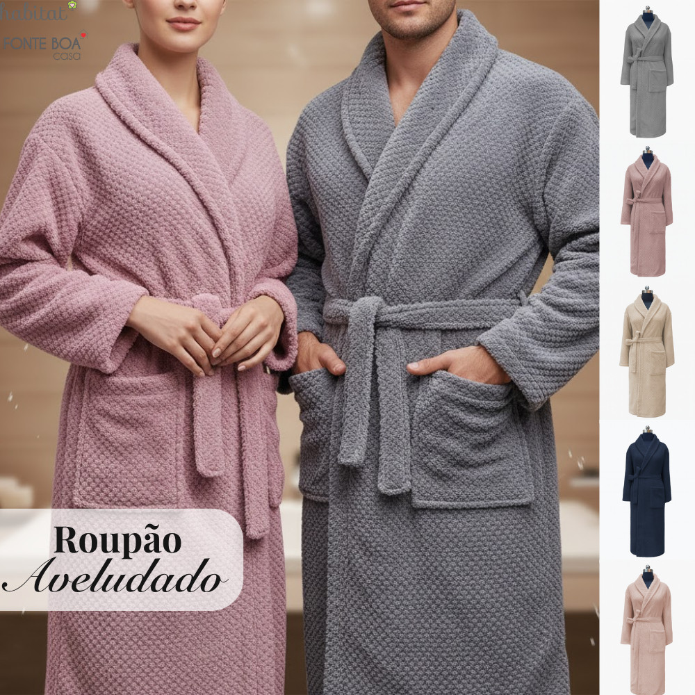 Roupão De Microfibra Inverno com Bolso Unissex Quentinho Toque Super Macio Aveludado Unique Habitat